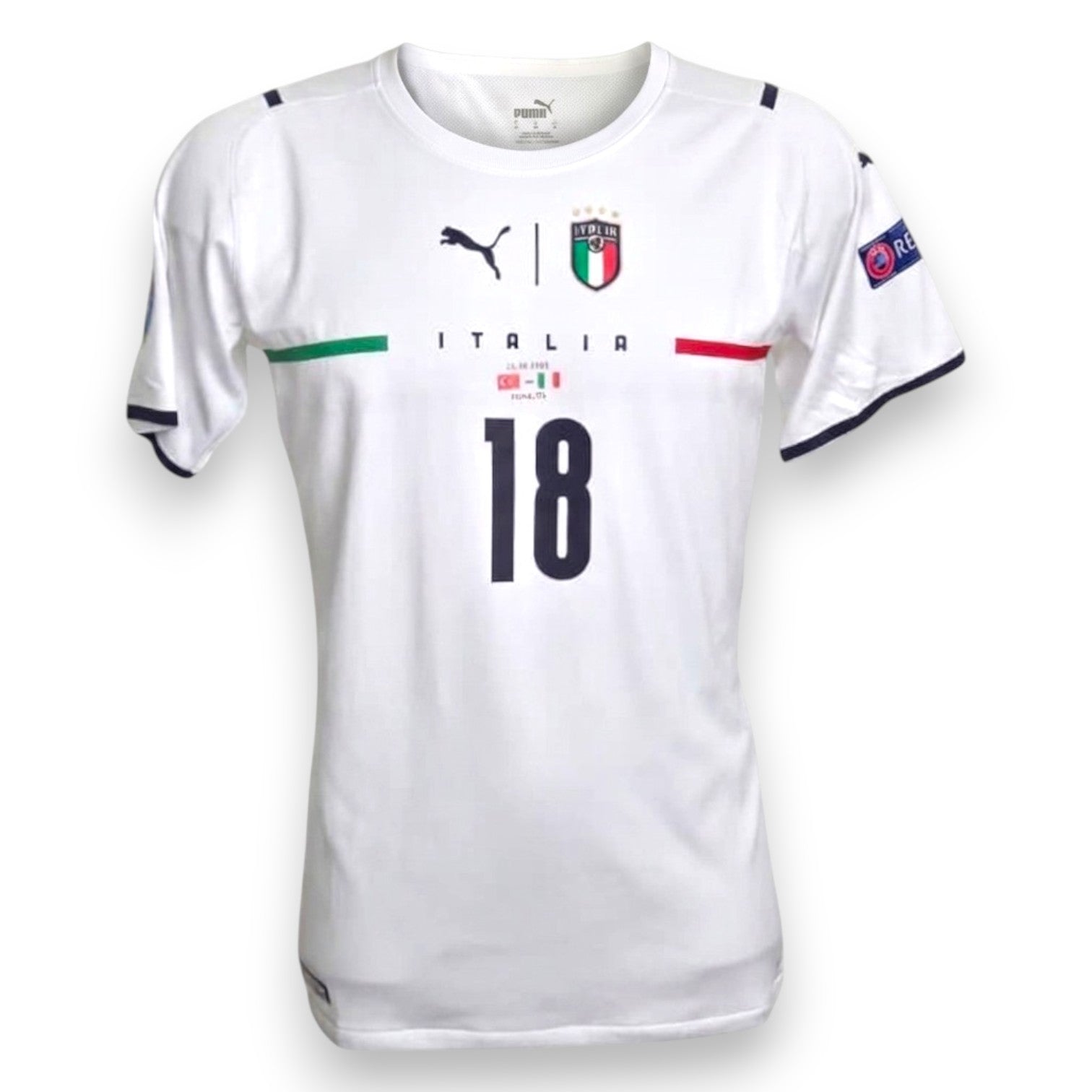 Fronte maglia Italia Away 2021 Player Issued Barella N.18 – match detail Turchia-Italia 11.06.2021 Roma – Puma Euro 2020