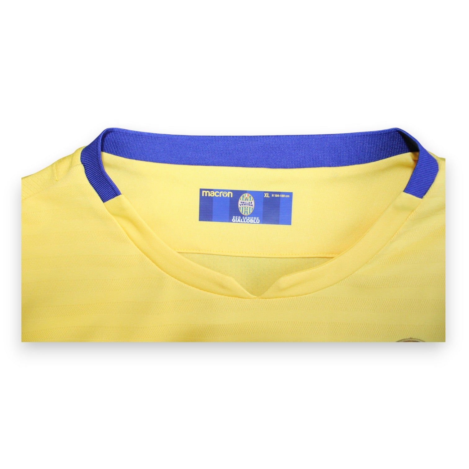 Etichetta collo interno maglia Hellas Verona Away 2019-20 – Macron XL Per Sempre Gialloblu – Player Issued Salvatore Bocchetti
