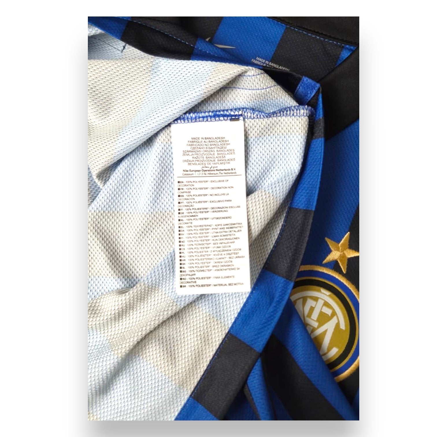 Etichetta interna Nike maglia Inter Home 2011-12 – Made in Bangladesh – Dri-Fit – Store originale