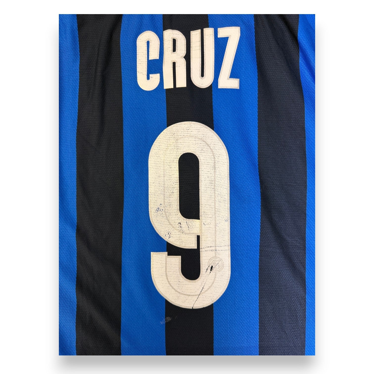 Dettaglio numero 9 maglia Inter Player Issued 2007-08 Julio Cruz – finitura professionale Nike Centenario