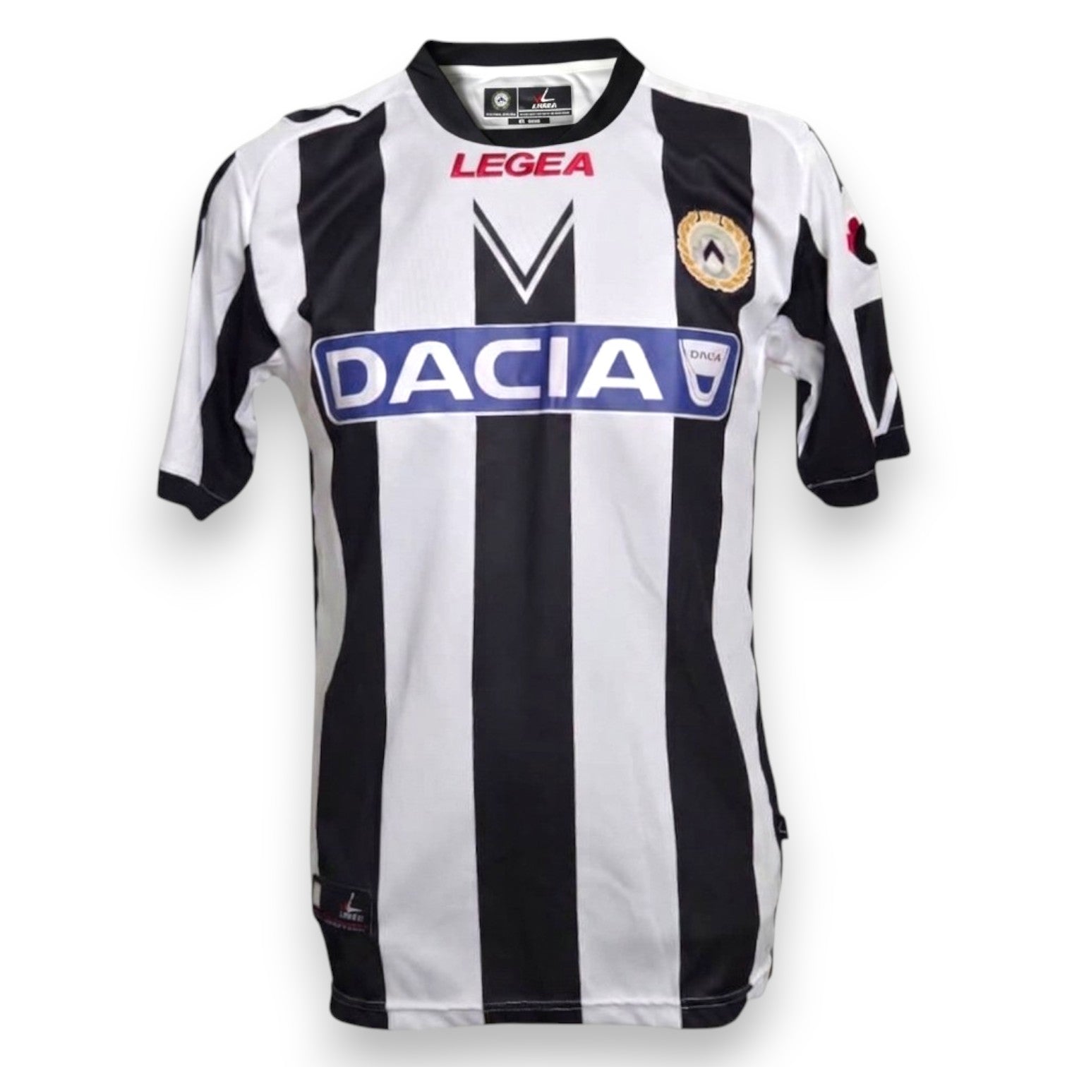 Fronte maglia Udinese Home 2011-12 Player Issued Di Natale N.10 – Legea – sponsor Dacia – strisce bianconere – stemma Udinese Calcio 1896