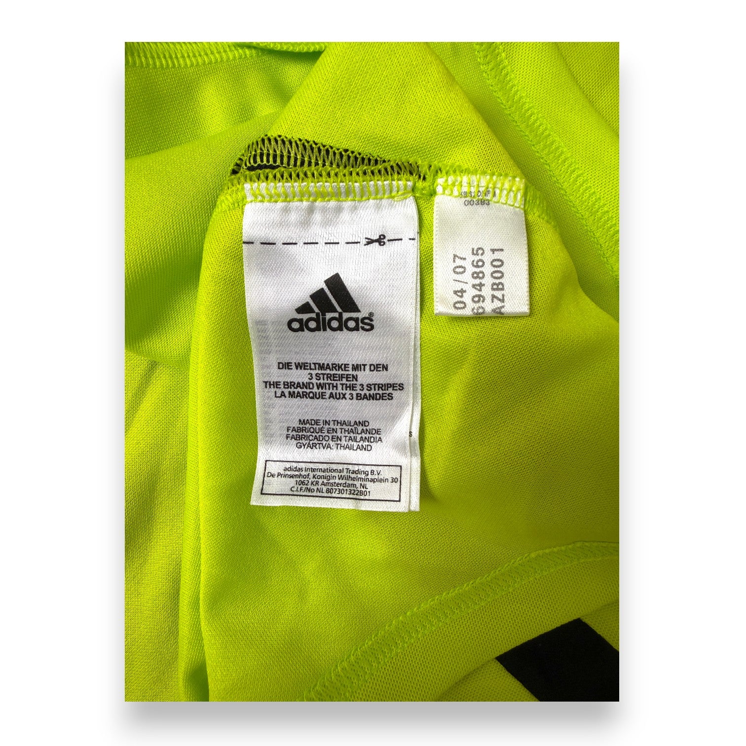 Etichetta interna maglia AC Milan Portiere 2007-08 Adidas – Made in Thailand – aprile 2007 – Clima365