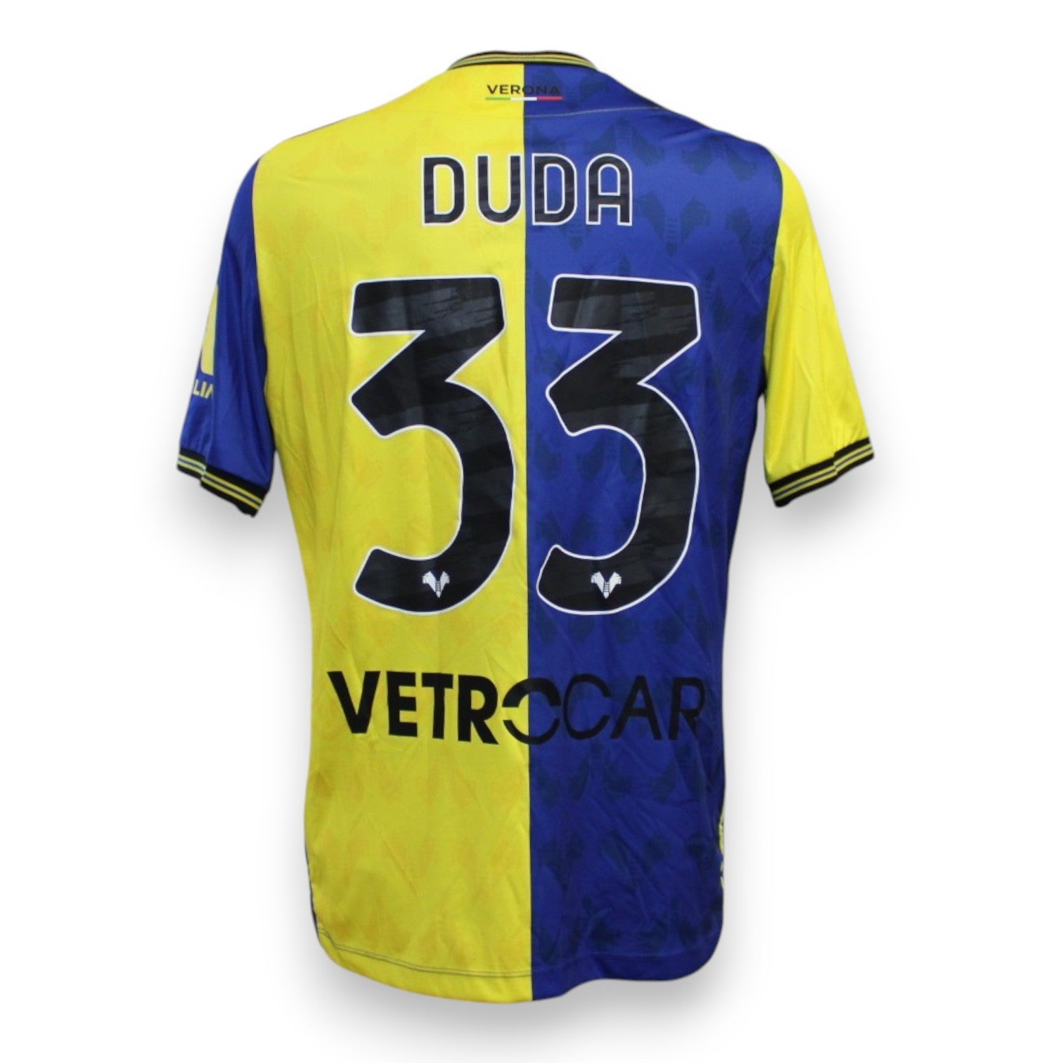 Maglia Hellas Verona Anniversary 2022-23 Player Issued Ondrej Duda numero 33 – Macron – sponsor Vetrocar – 120° anniversario edizione limitata 352/500
