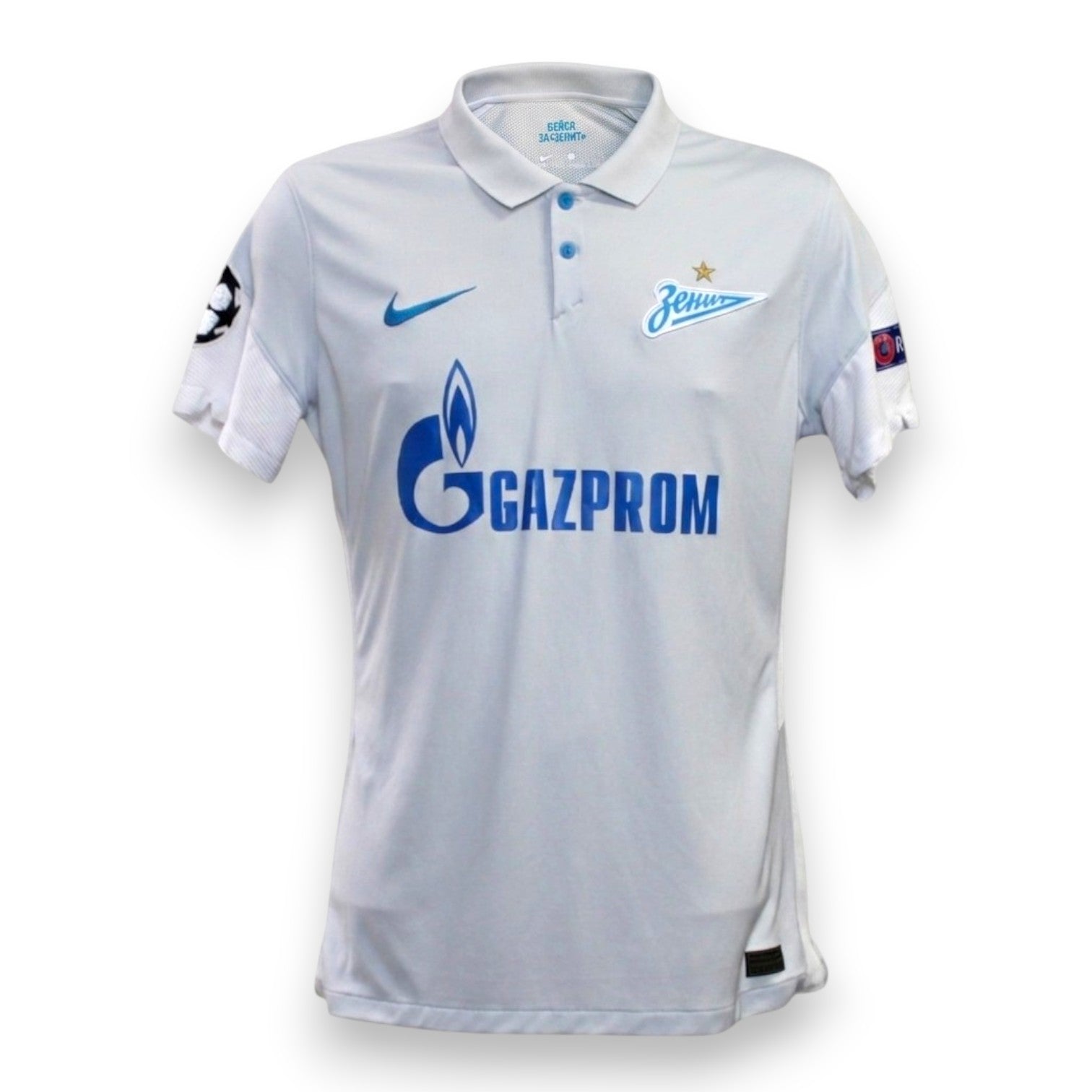Fronte maglia Zenit San Pietroburgo Away 2020-21 Player Issued Erokhin – Nike Dri-Fit – sponsor Gazprom – stemma Зенит stella oro – patch UCL – UEFA Respect