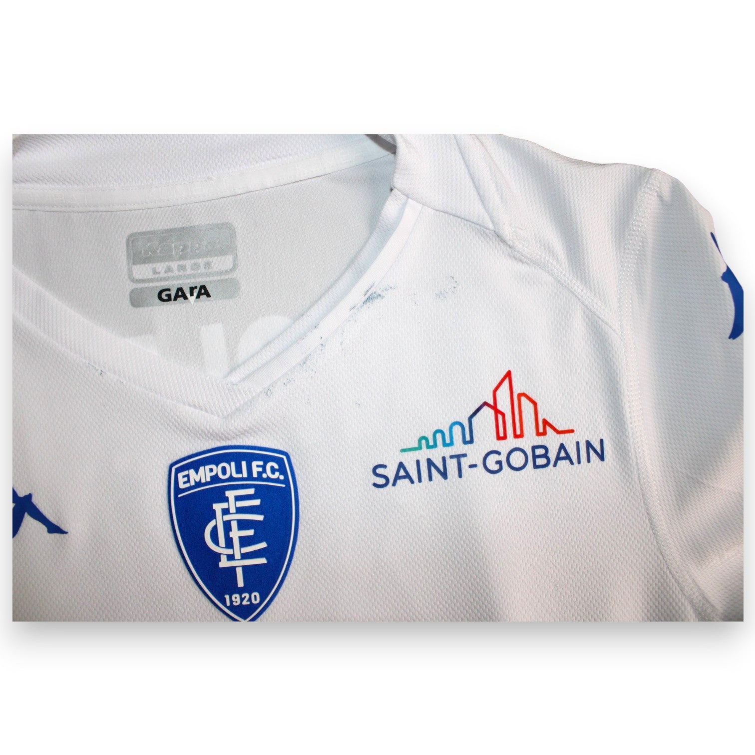 Dettaglio fronte maglia Empoli FC Away 2023-24 Player Issued Kappa Large GARA – Kovalenko N.8