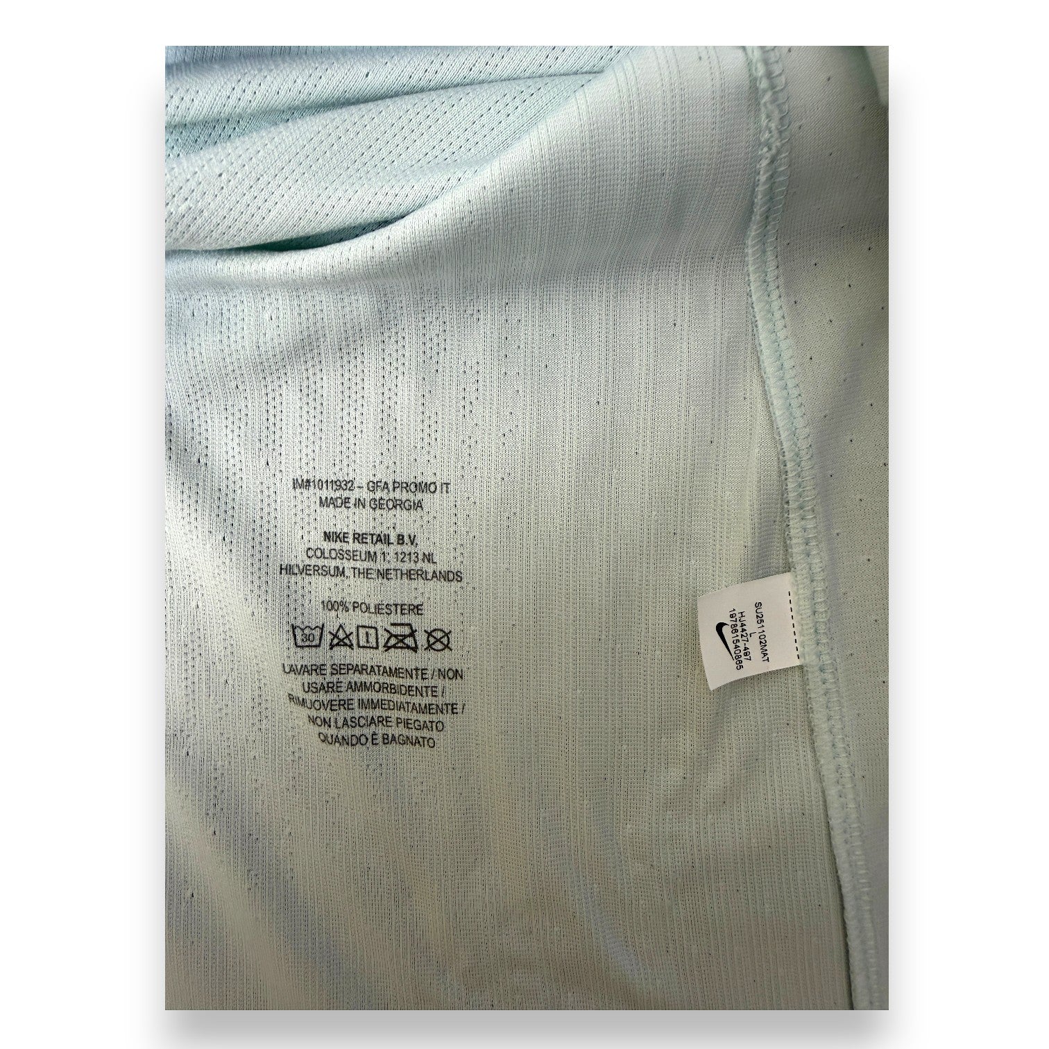 Etichetta interna maglia Inter Away Nike 100% poliestere Made in Georgia