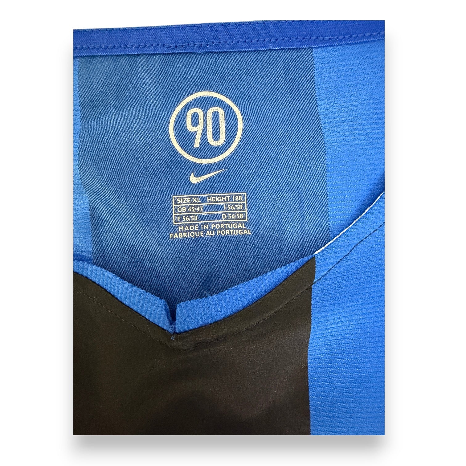 Etichetta taglia XL maglia Inter Home 2005-06 Player Issued Nike Total 90 – Made in Portugal – Height 188