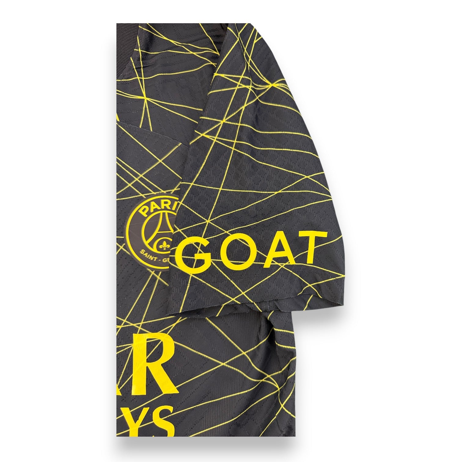 Dettaglio sponsor GOAT e scudo PSG maglia Fourth 2022-23 Jordan Brand – Player Issued Messi N.30