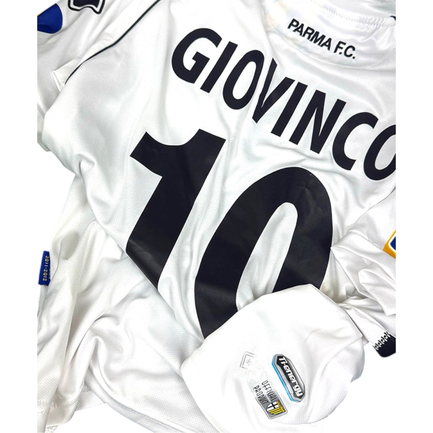 Dettaglio retro maglia Parma Home 2011-12 Giovinco 10 – etichetta T-energy Official Product Parma FC – Season 2011-2012