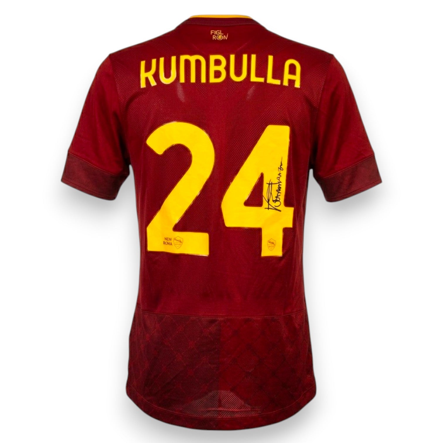 Retro maglia Roma Home 2022-23 Kumbulla 24 autografata – autografo originale pennarello nero – nameset giallo New Balance
