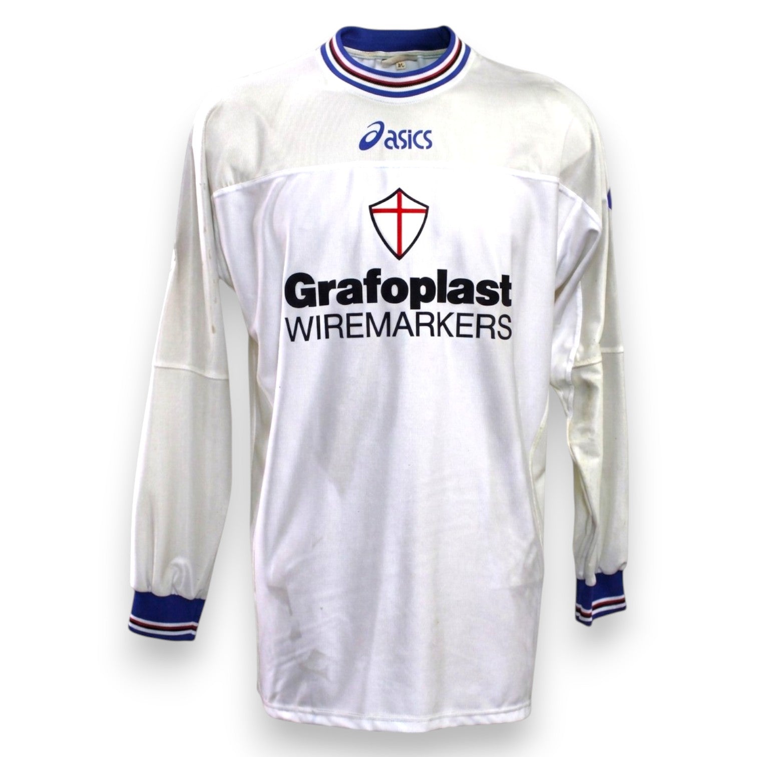 Maglia Sampdoria Away 2001-02 Player Issued Guglielmo Stendardo – Asics maniche lunghe – sponsor Grafoplast – patch Lega Calcio – taglia XL