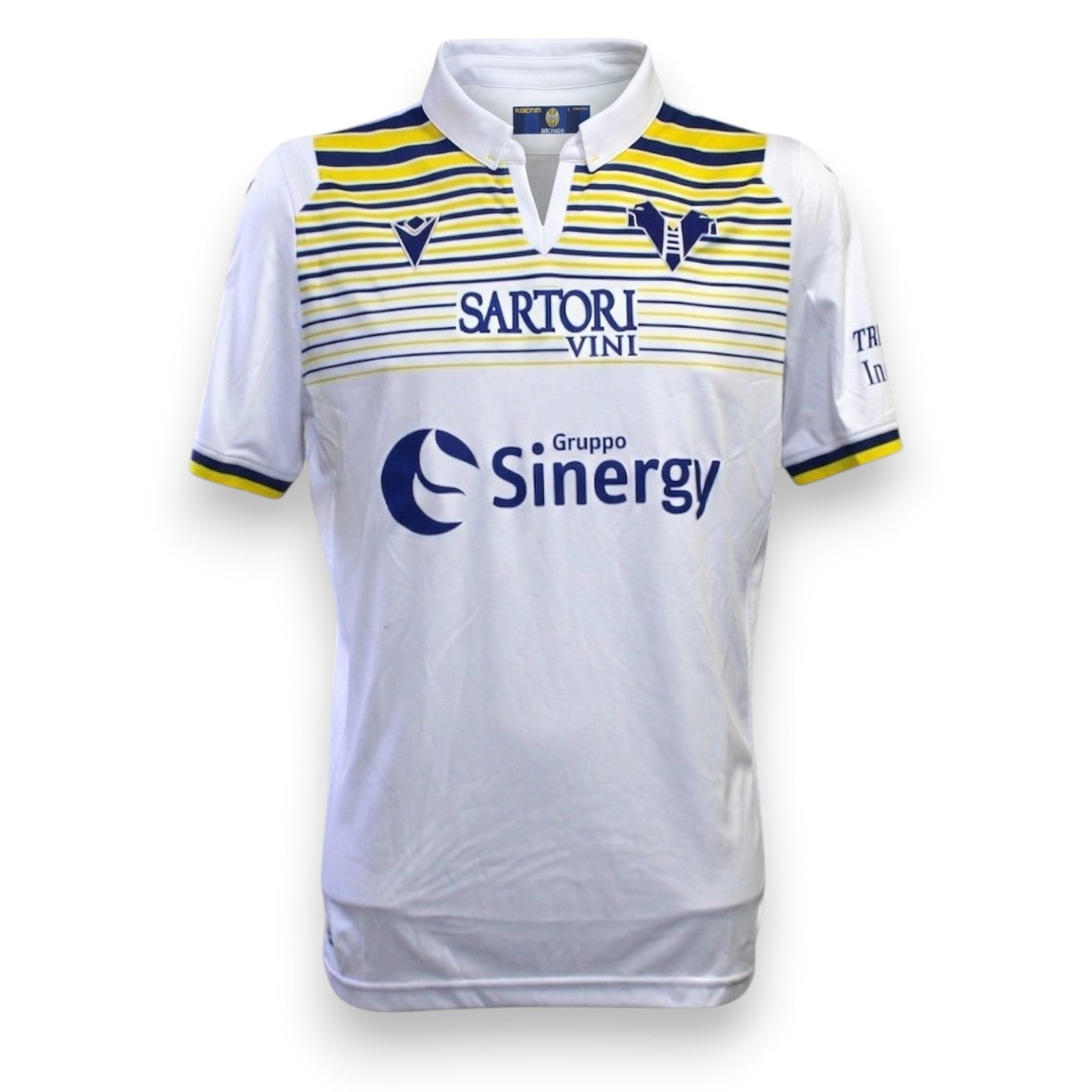 Maglia Hellas Verona Third 2019-20 Matteo Pessina Player Issued – Macron – fronte maglia bianca dettagli gialloblu – condizioni Excellent