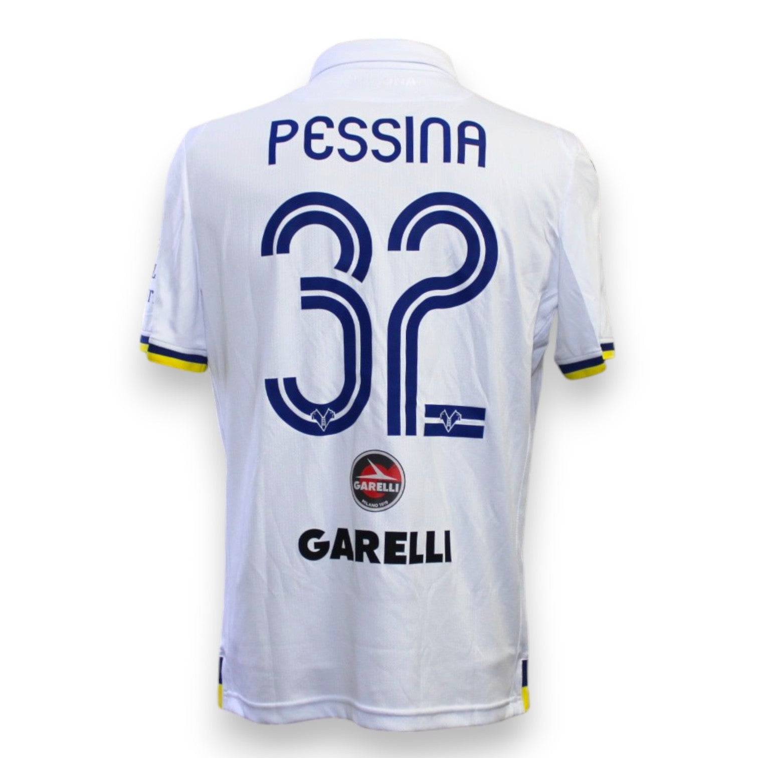 Retro maglia Hellas Verona 2019-20 Matteo Pessina Player Issued – personalizzazione ufficiale Serie A – loghi sponsor Garelli e Gruppo Sinergy