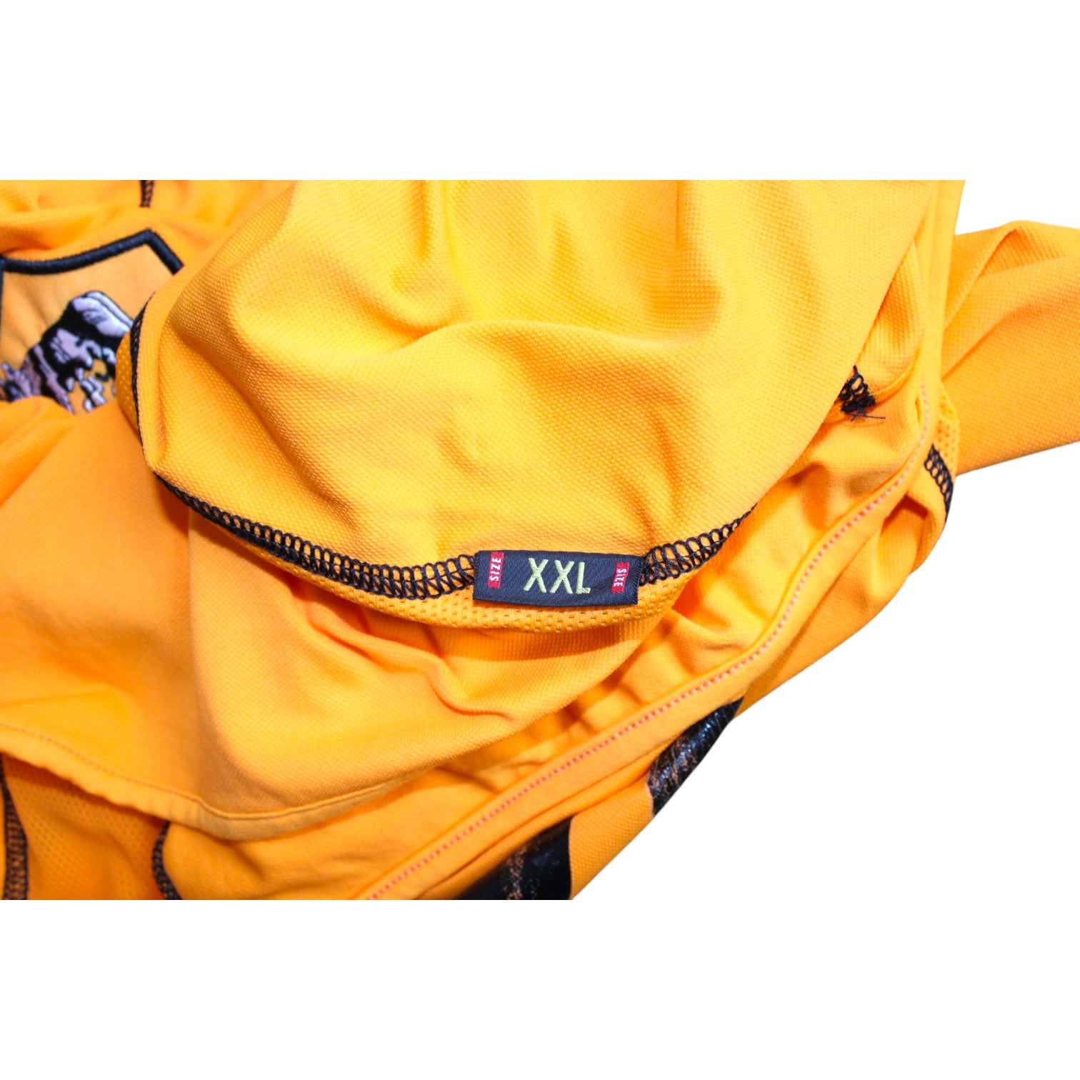 Dettaglio etichetta interna nel colletto maglia Roma portiere 2002-03 Kappa Kombat – loghi Kappa e AS Roma con indicazione taglia XXL (H 183 cm) – specifica "Made in Italy" – dettaglio tecnico Player Issued