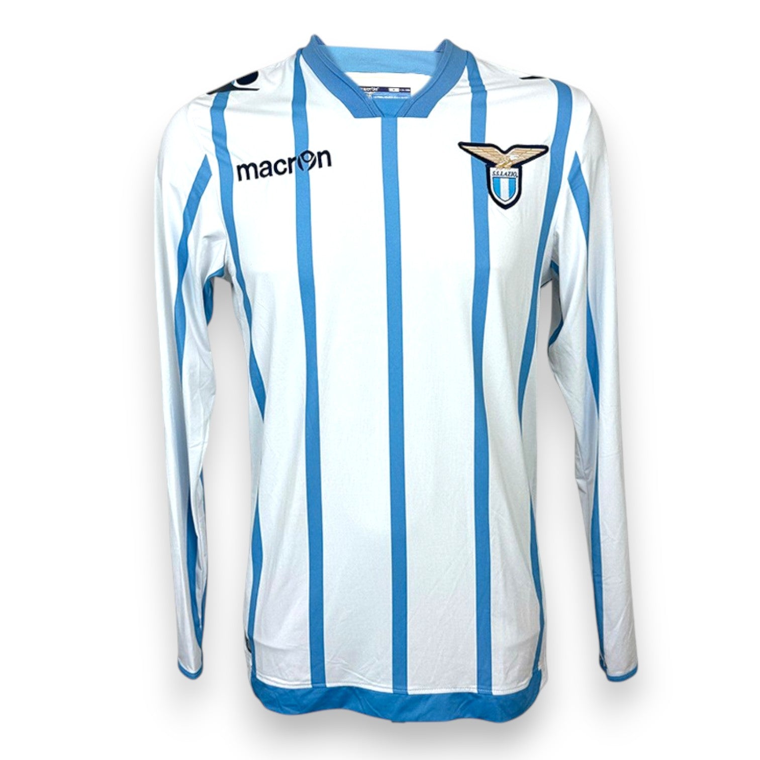 Maglia SS Lazio Third 2014-15 Store manica lunga Macron – bianca strisce celesti – taglia XL – condizioni Excellent