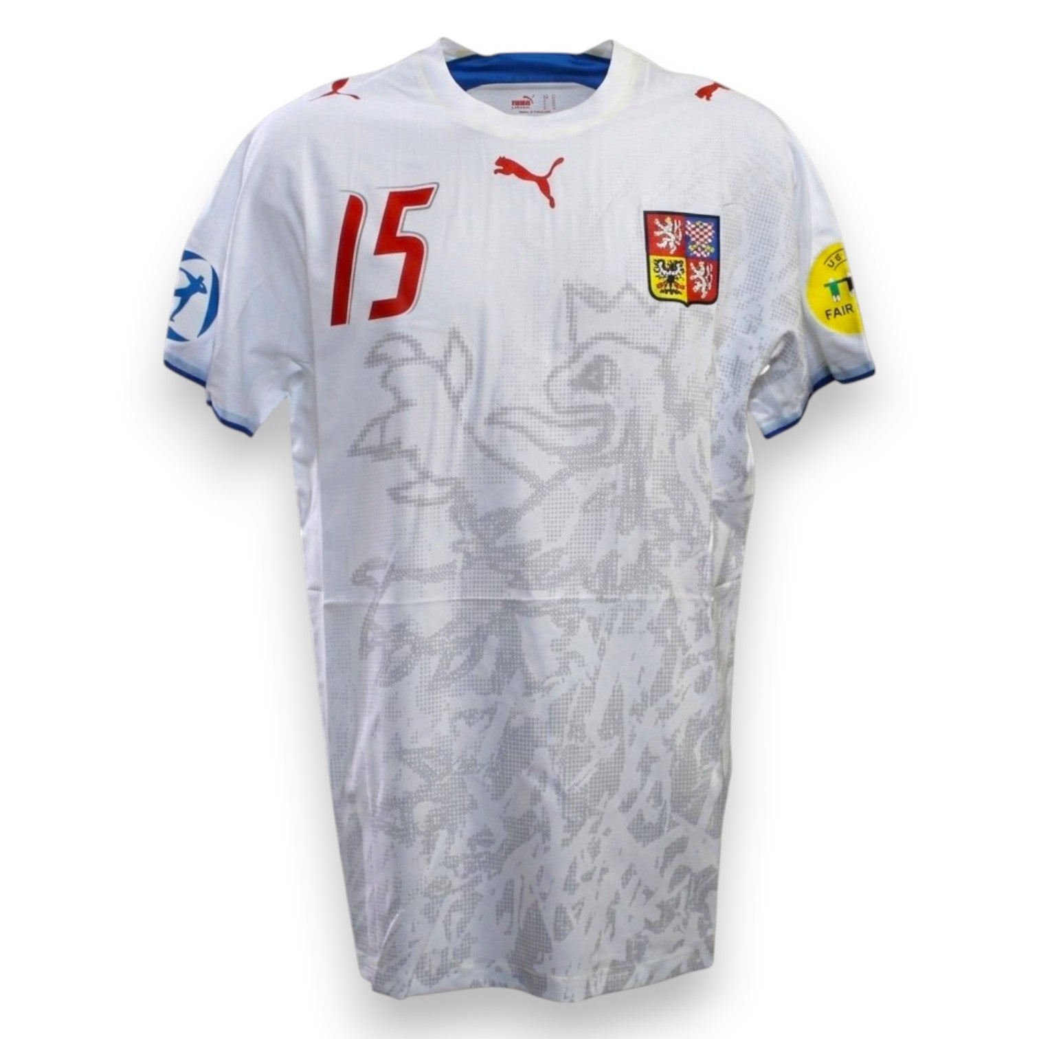 Fronte maglia Repubblica Ceca Away 2011-12 Player Issued Rajtoral numero 15 – Puma Made in Thailand – stemma FAČR – leone boemo sublimato – patch UEFA Euro 2012 Qualifying