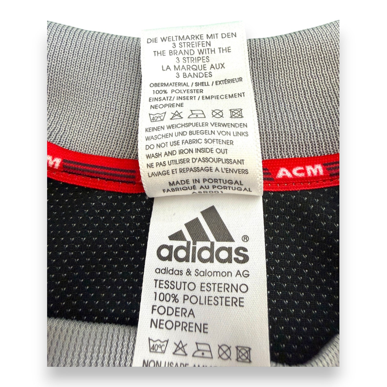 Etichetta Adidas maglia Milan GK 2001-02 – Made in Portugal – fodera neoprene – ACM