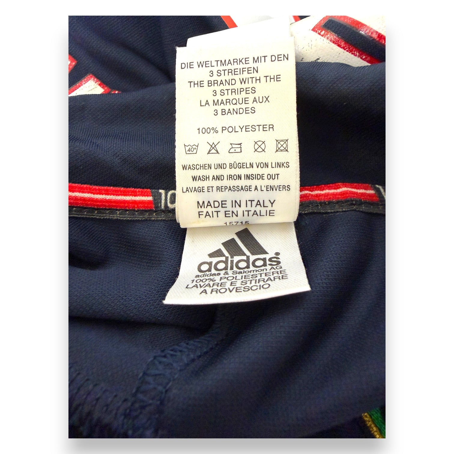 Etichetta interna adidas Made in Italy maglia Milan Third 1999/2000 – 100% poliestere