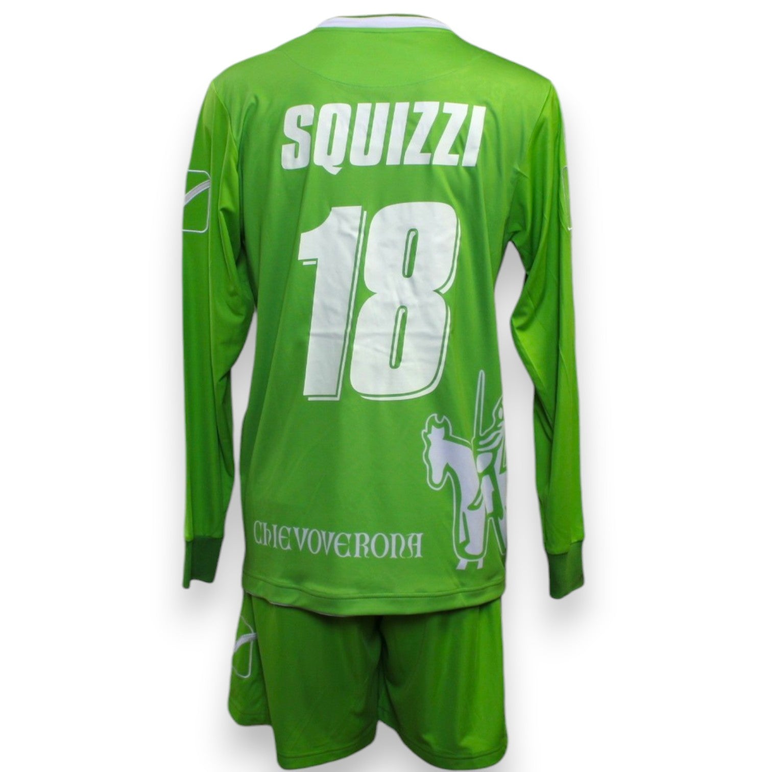 Kit portiere ChievoVerona 2014-15 Player Issued Lorenzo Squizzi numero 18 – Givova – manica lunga – verde lime