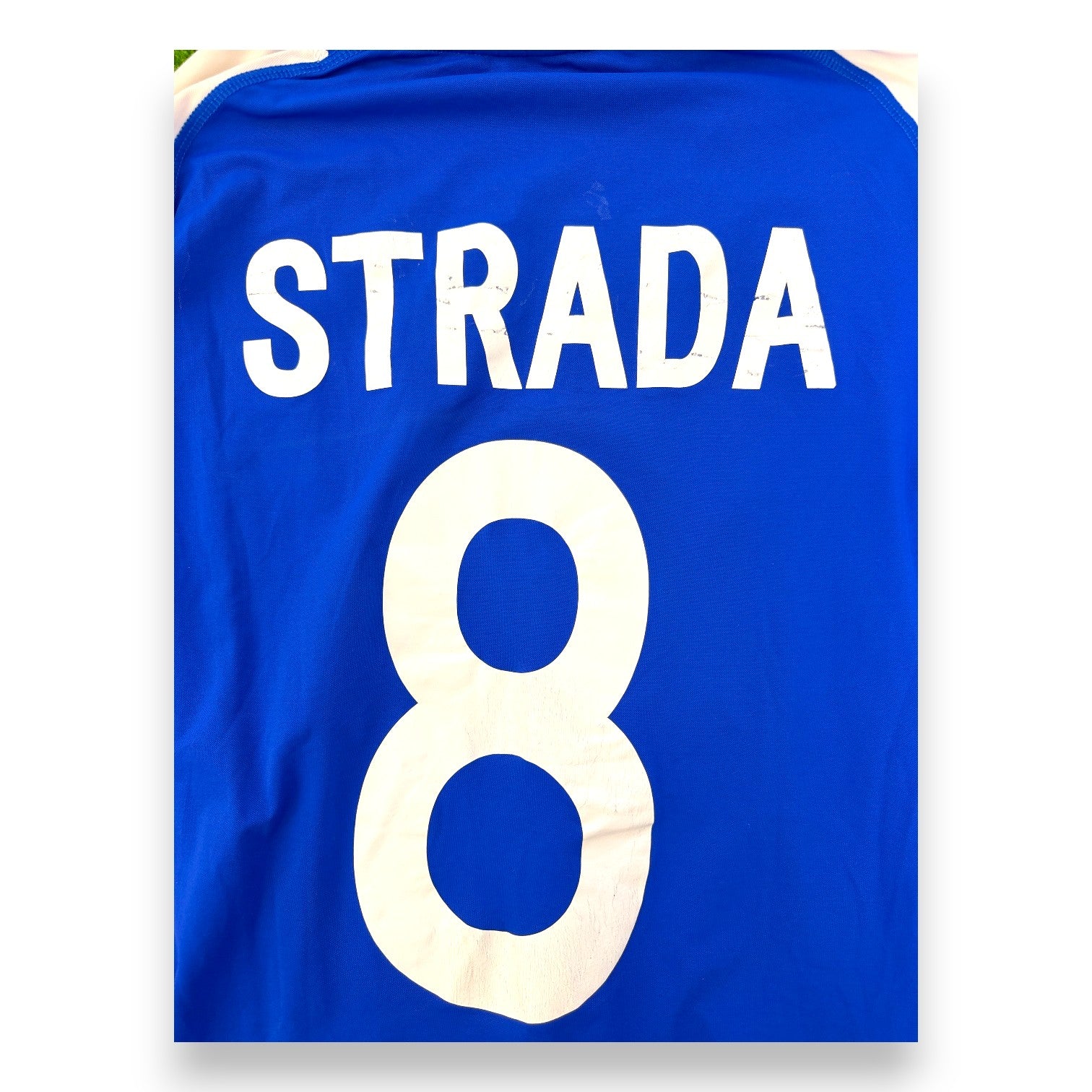 Dettaglio flock retro maglia Brescia Calcio 2005-06 Player Issued – nome Strada numero 8 – usura da conservazione