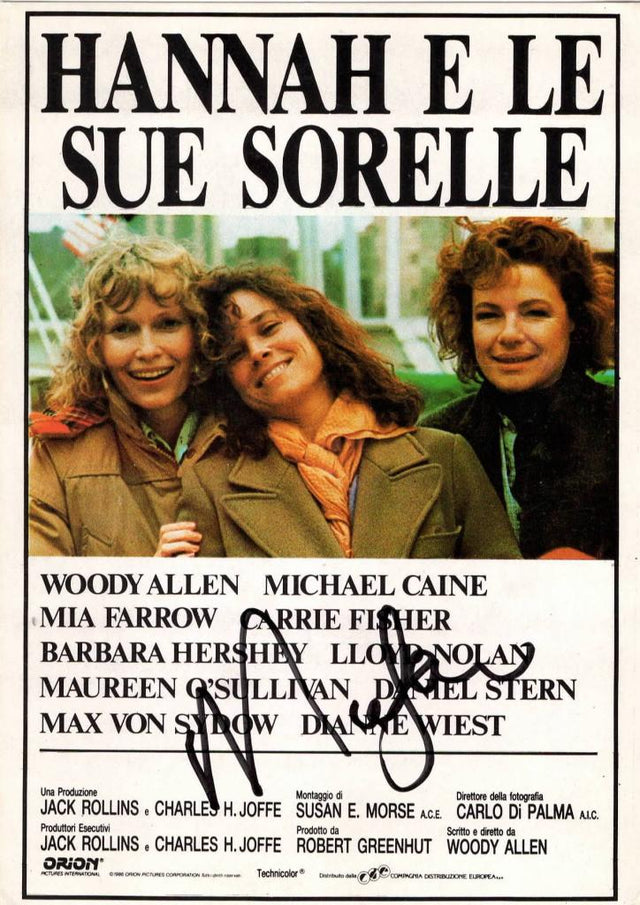Cartolina promozionale autografata Mia Farrow – film Hannah e le sue Sorelle – autografo originale – condizioni Excellent – 15,4x11 cm