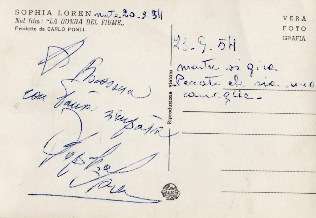 Retro cartolina autografata Sophia Loren con dedica originale e firma 23 settembre 1954 – timbro Totalfoto Milano – vera fotografia