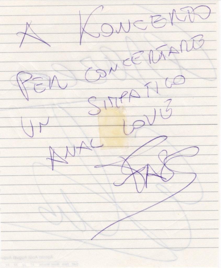 Autografo originale Cesareo – Davide Luca Civaschi – Elio e Le Storie Tese – foglio di agenda – pennarello blu