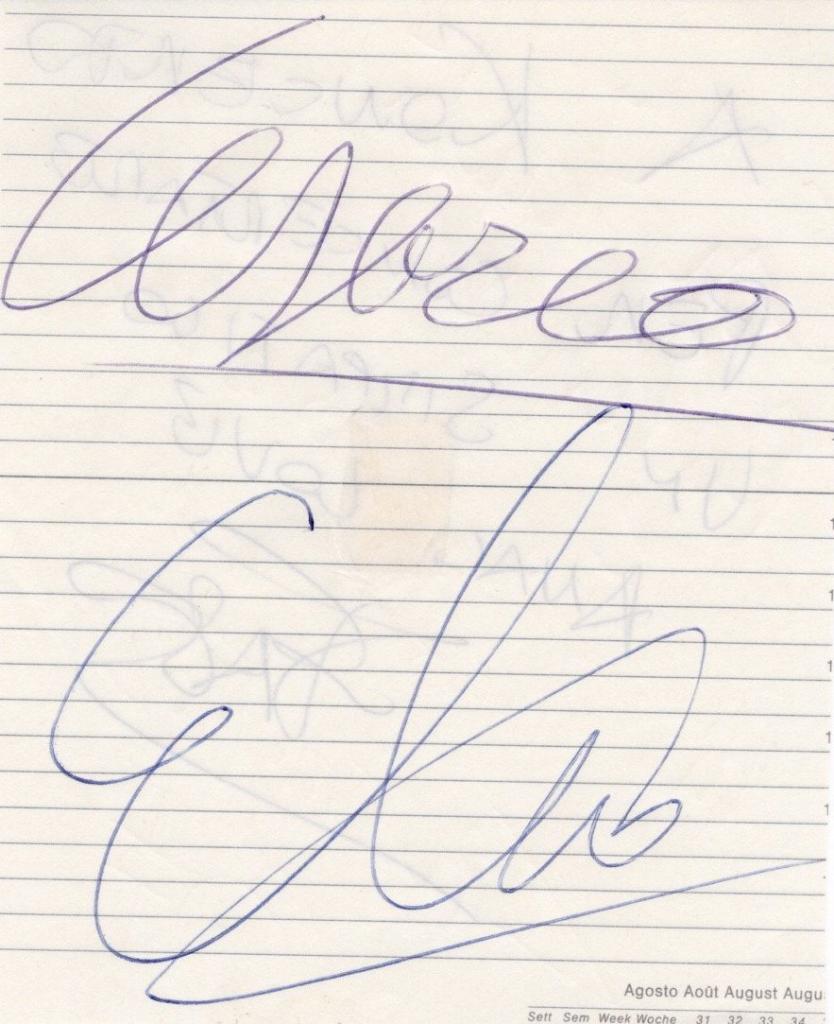 Autografo originale Elio – Stefano Belisari – Elio e Le Storie Tese – foglio di agenda – dedica autografa pennarello blu