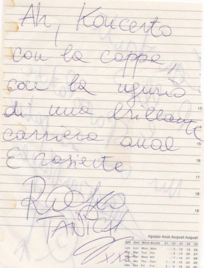 Autografo originale Rocco Tanica – Sergio Conforti – Elio e Le Storie Tese – foglio di agenda con dedica – pennarello blu