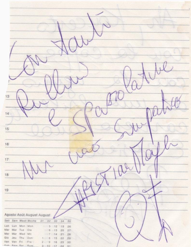 Autografi originali Christian Meyer e Feiez Paolo Panigada – Elio e Le Storie Tese – fogli di agenda – pennarello blu