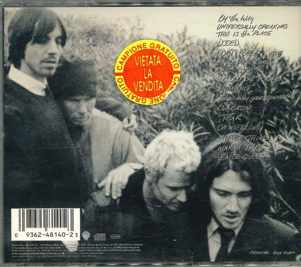 Retro CD Red Hot Chili Peppers By the Way 2002 – tracklist – Campione Gratuito Vietata la Vendita – produttore Rick Rubin