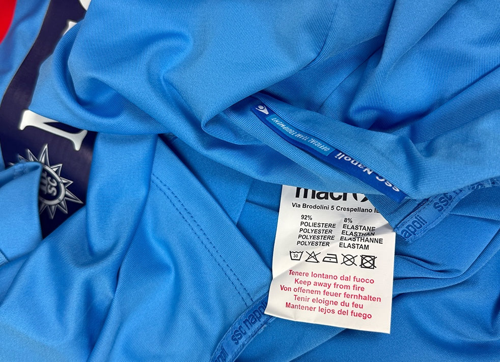 Etichetta Official Team Equipment maglia SSC Napoli 2011-12 Macron Player Issued – 92% poliestere 8% elastane – autenticità fornitura squadra