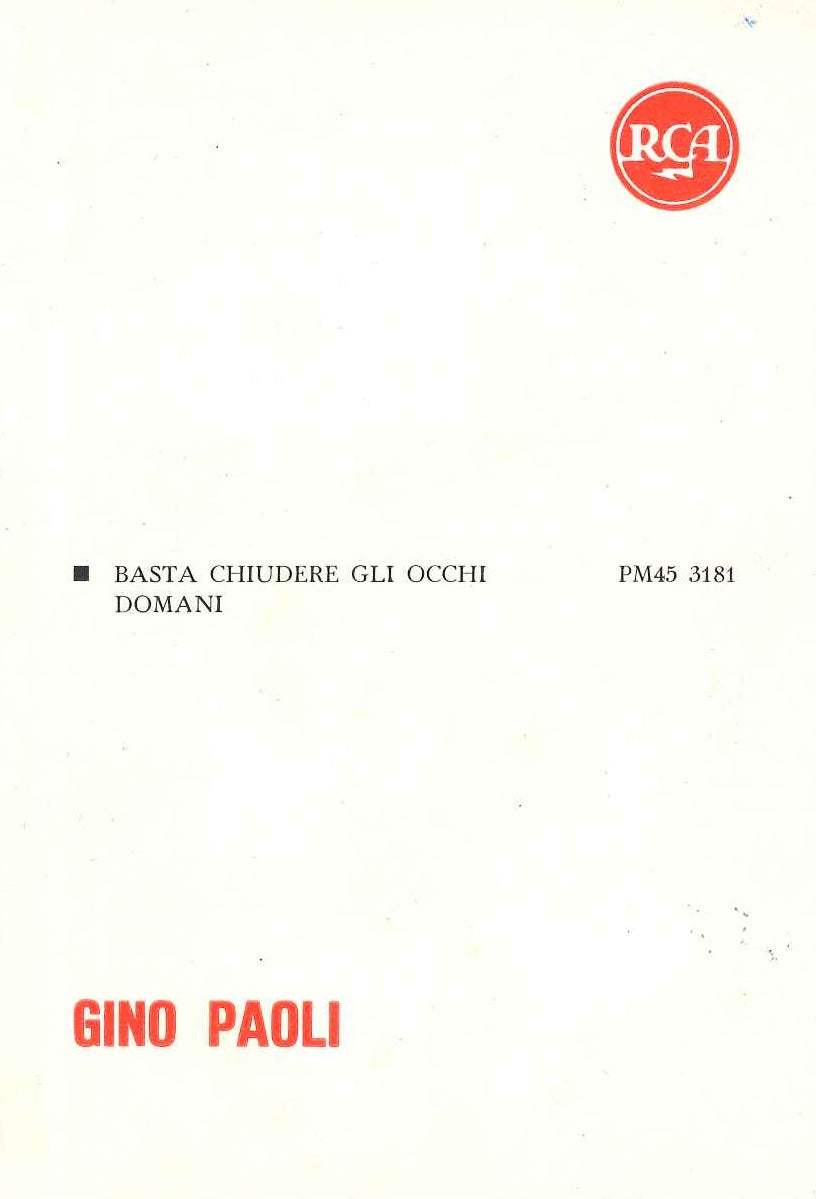 Retro cartolina RCA Gino Paoli 1963 – titoli Basta chiudere gli occhi e Domani – codice catalogo PM45 3181 – logo RCA Italiana