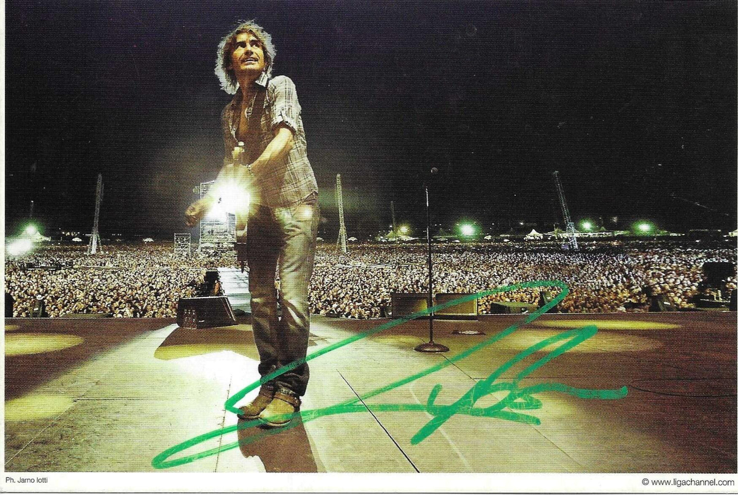 Cartolina autografata Luciano Ligabue live stadio Jarno Iotti – autografo verde originale – MTM Memorabilia