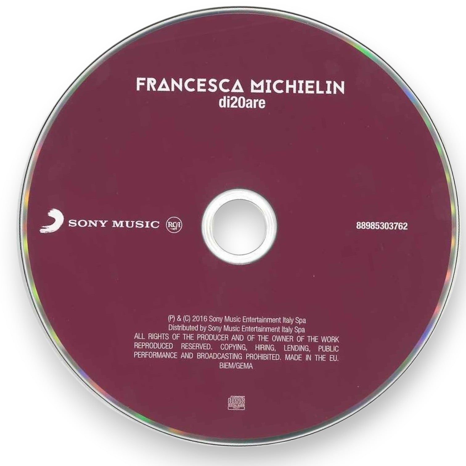 Disco CD Francesca Michielin di20are 2016 – Sony Music RCA – artwork bordeaux