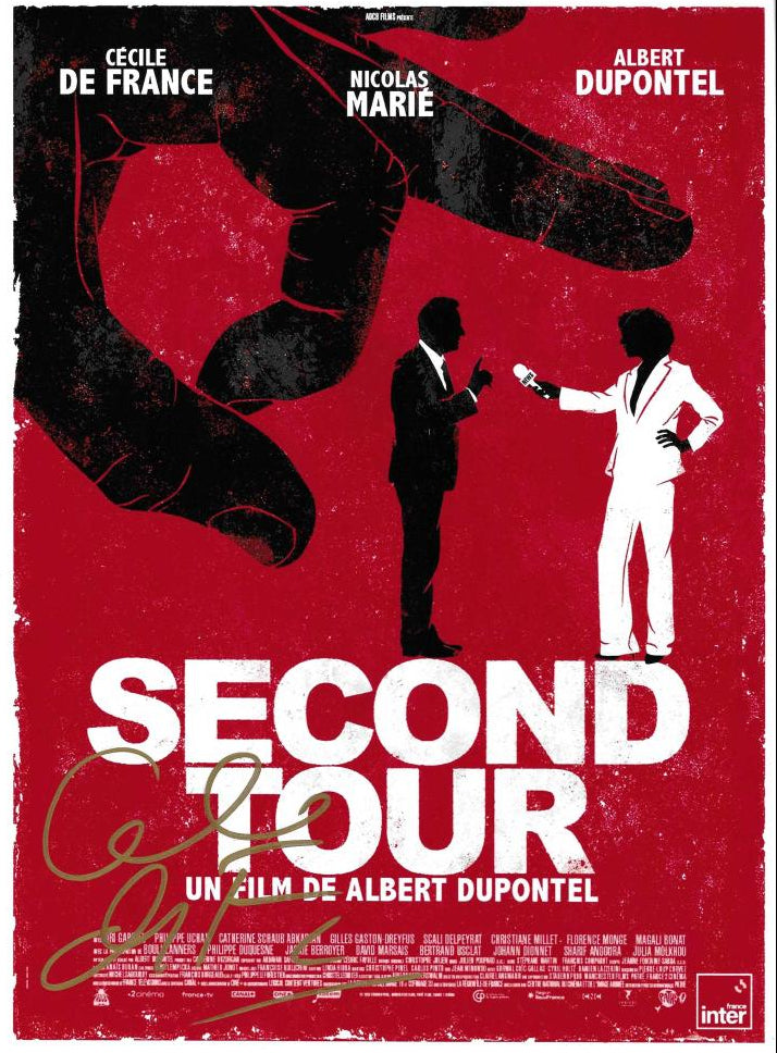 Locandina autografata Second Tour film Albert Dupontel – firma originale Cécile de France pennarello dorato – 30,4x20,1 cm – condizioni Excellent