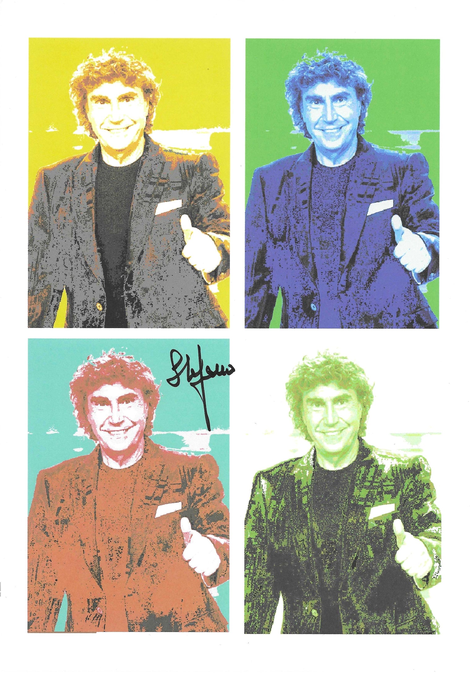 Fotografia autografata Stefano D'Orazio illustrazione pop art quadricroma stile Warhol – firma originale pennarello nero – 30x21 cm – condizioni Excellent
