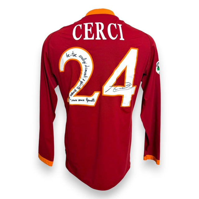 Retro maglia AS Roma 2009-10 numero 24 Cerci autografata con dedica – Kappa Serie A pennarello nero