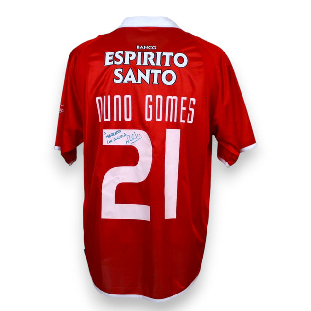Retro maglia Benfica 2003-04 numero 21 Nuno Gomes autografata con dedica – Banco Espirito Santo – adidas