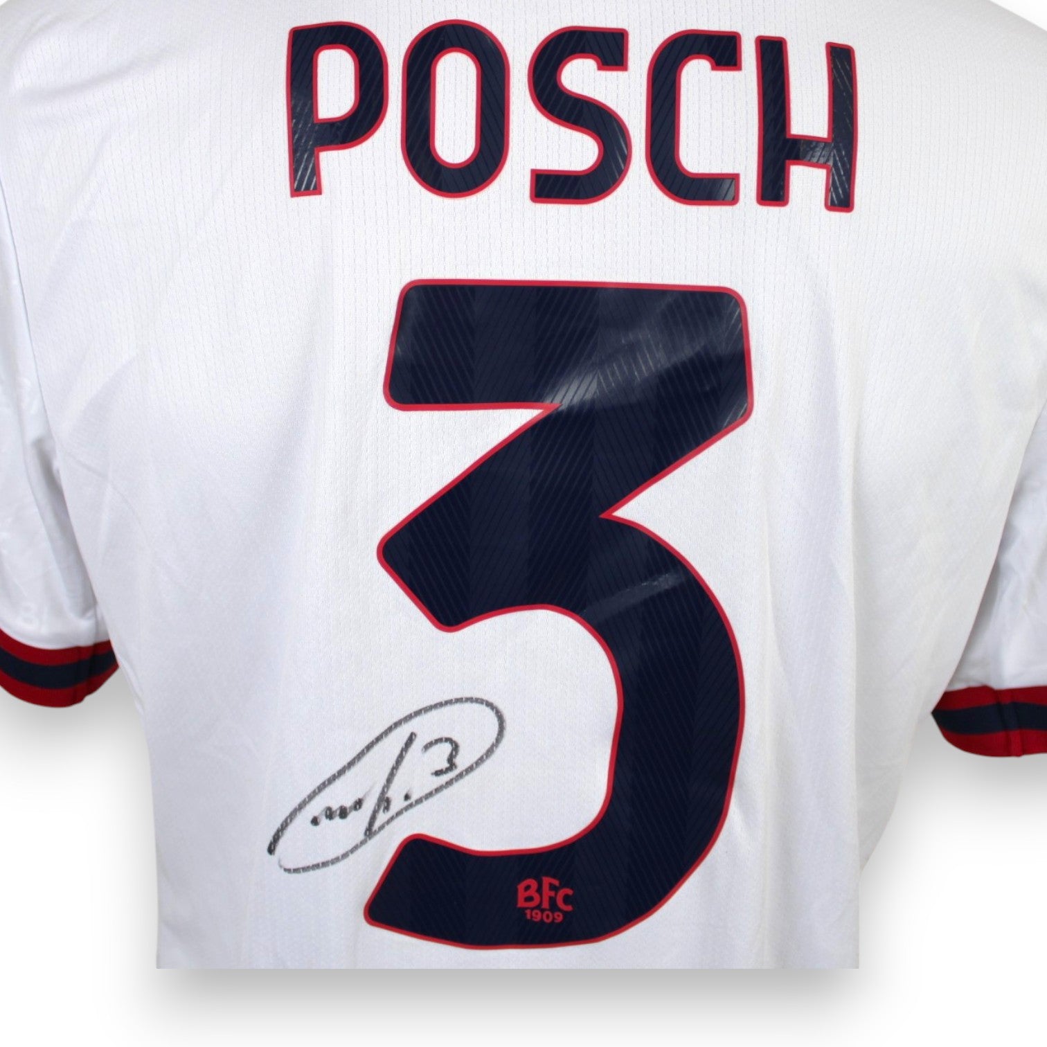 Autografo originale Stefan Posch pennarello nero sul numero 3 maglia Bologna Away 2022/23 – certificato COA incluso