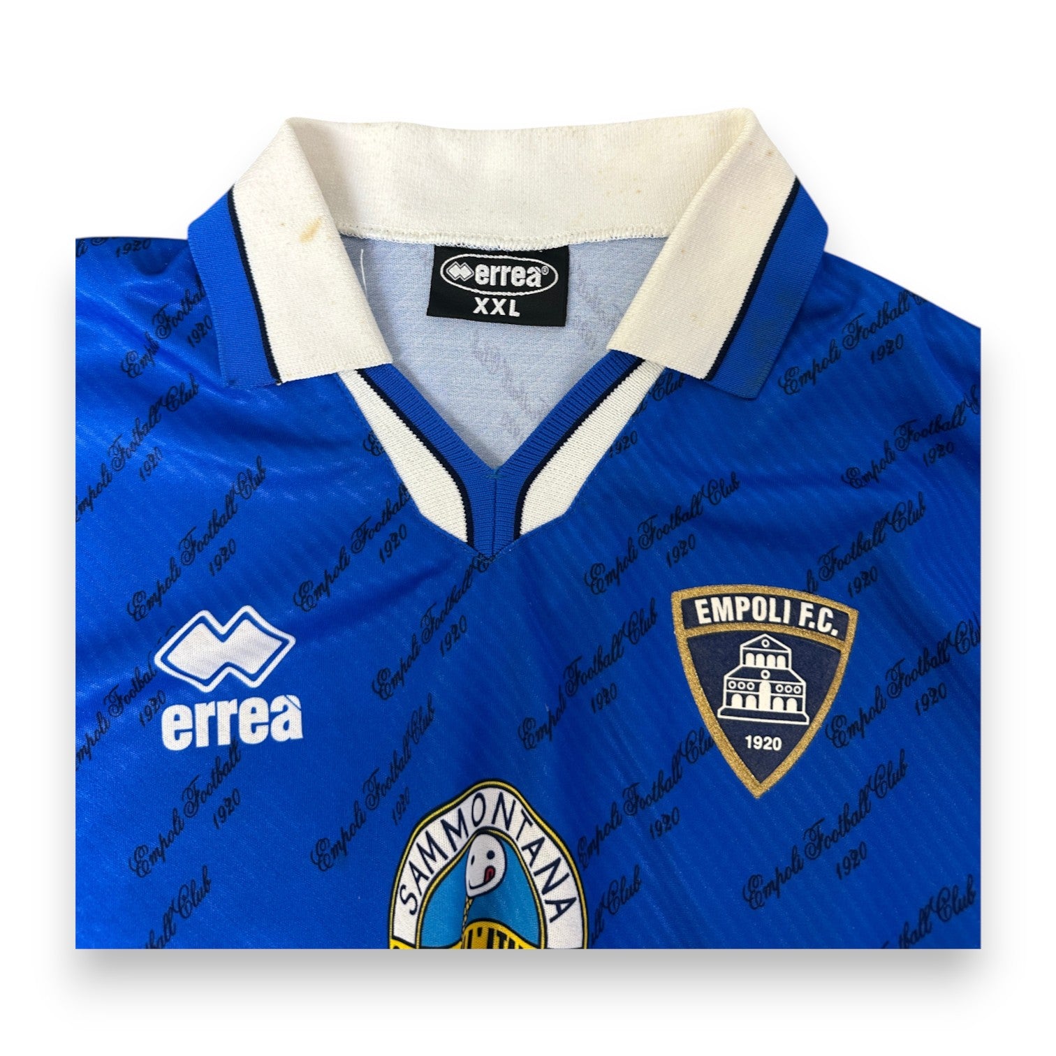 Dettaglio collo maglia Empoli 1999-2000 Errea XXL – stemma Empoli F.C. 1920