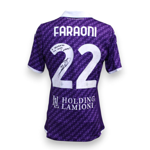 Retro maglia Fiorentina 2023-24 numero 22 Faraoni autografata con dedica A Sandrino – Kappa Serie A