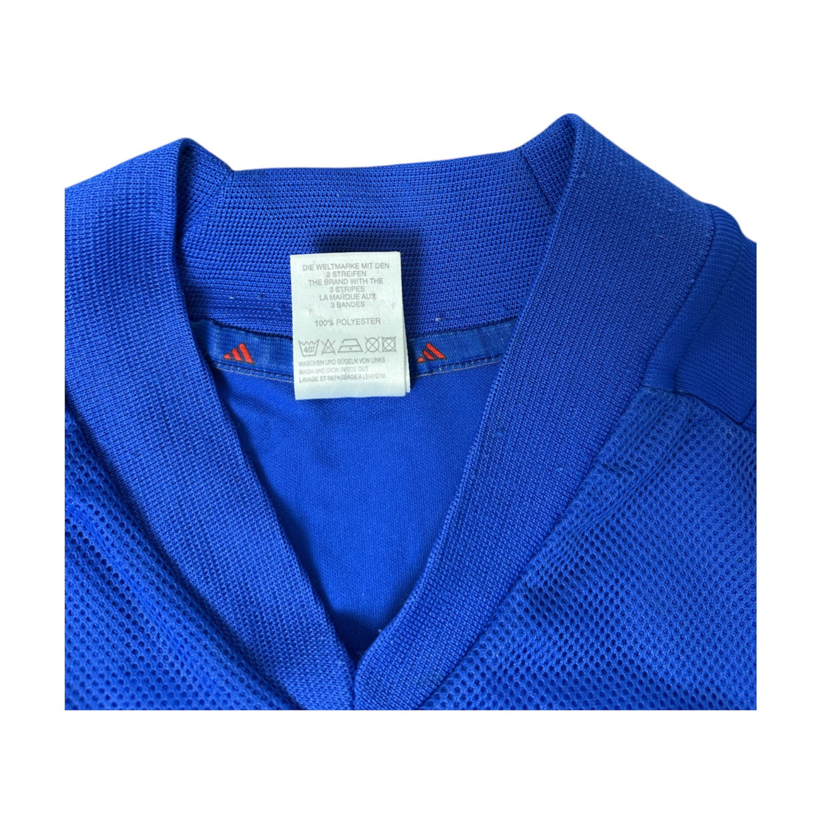 Etichetta composizione 100% poliestere Adidas – maglia Francia Home 2002 Vintage