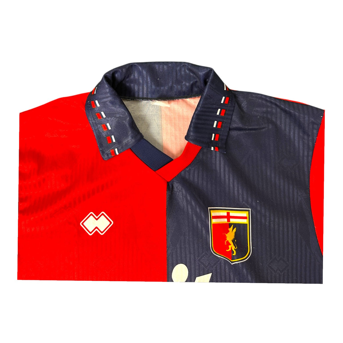 Colletto a polo e stemma Grifone maglia Genoa Home 1991/92 Erreà vintage