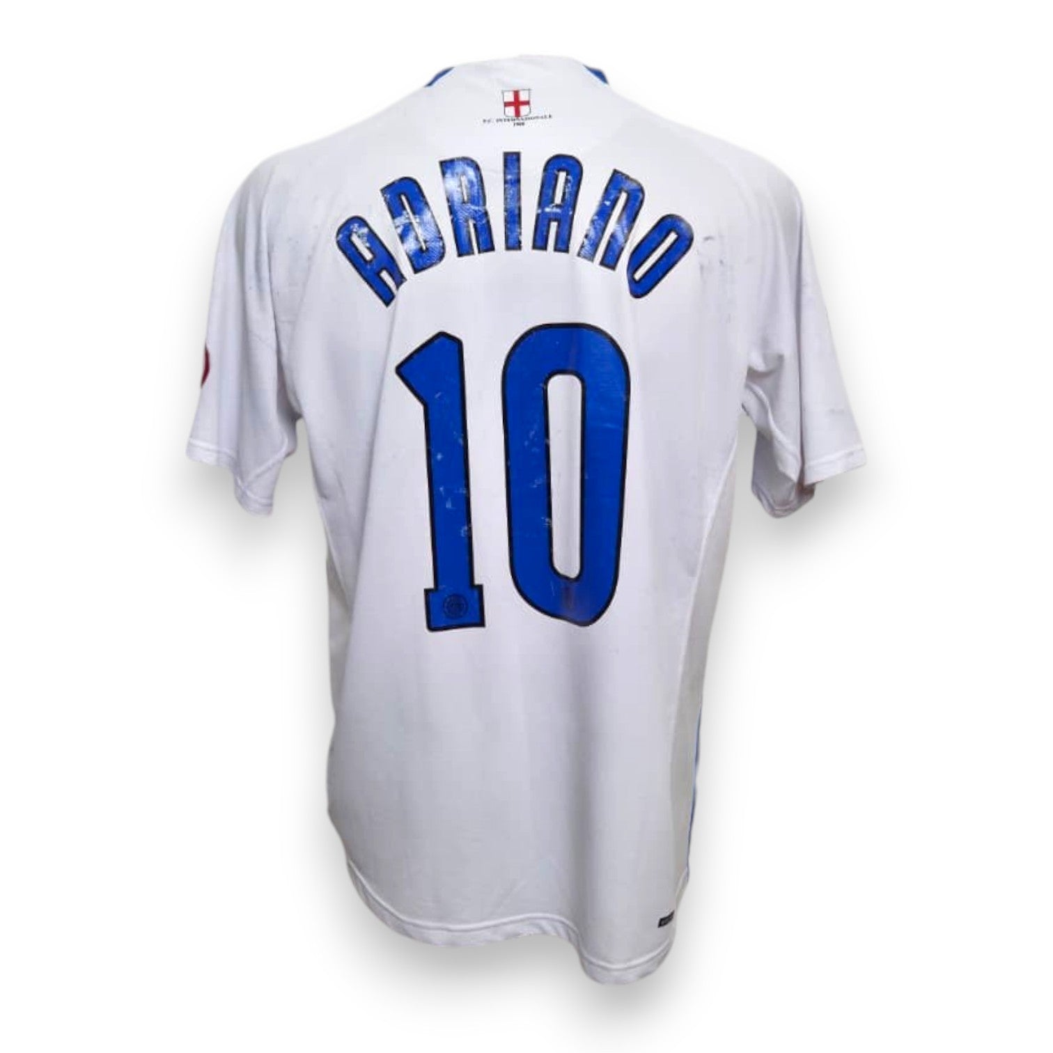 Retro maglia Inter Away 2006-07 numero 10 Adriano – nameset blu usurato dal tempo con macchie – croce di San Giorgio sul colletto