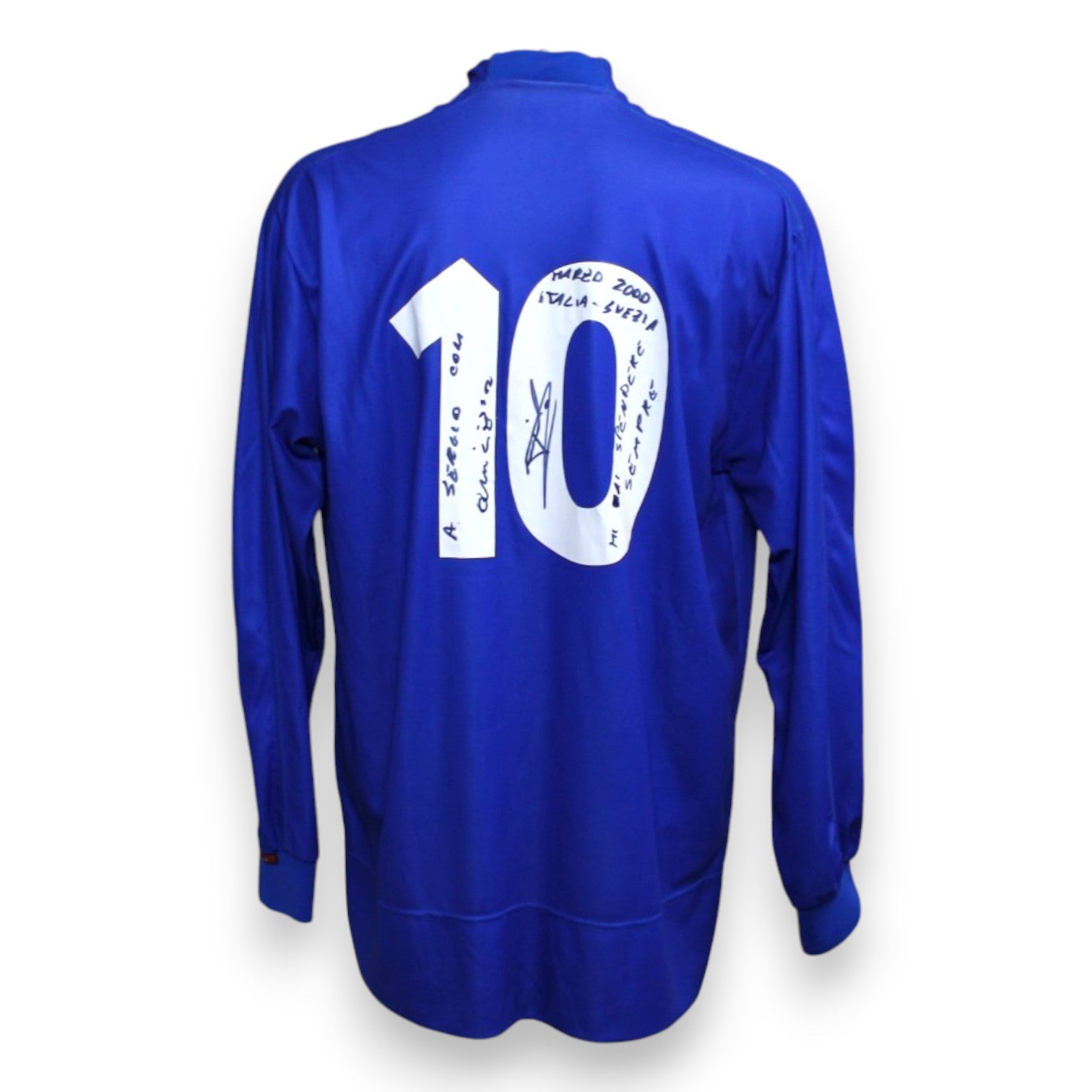 Retro maglia Italia 1999/2000 numero 10 – autografo con dedica Stefano Fiore amichevole Italia-Svezia marzo 2000 Kappa azzurra