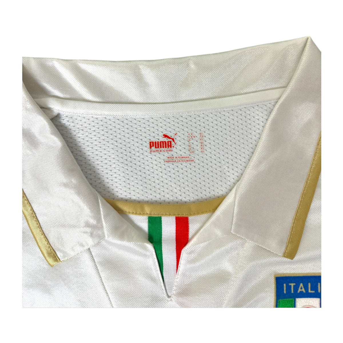Etichetta Puma taglia XL Made in Romania – maglia Italia Away 2008 originale