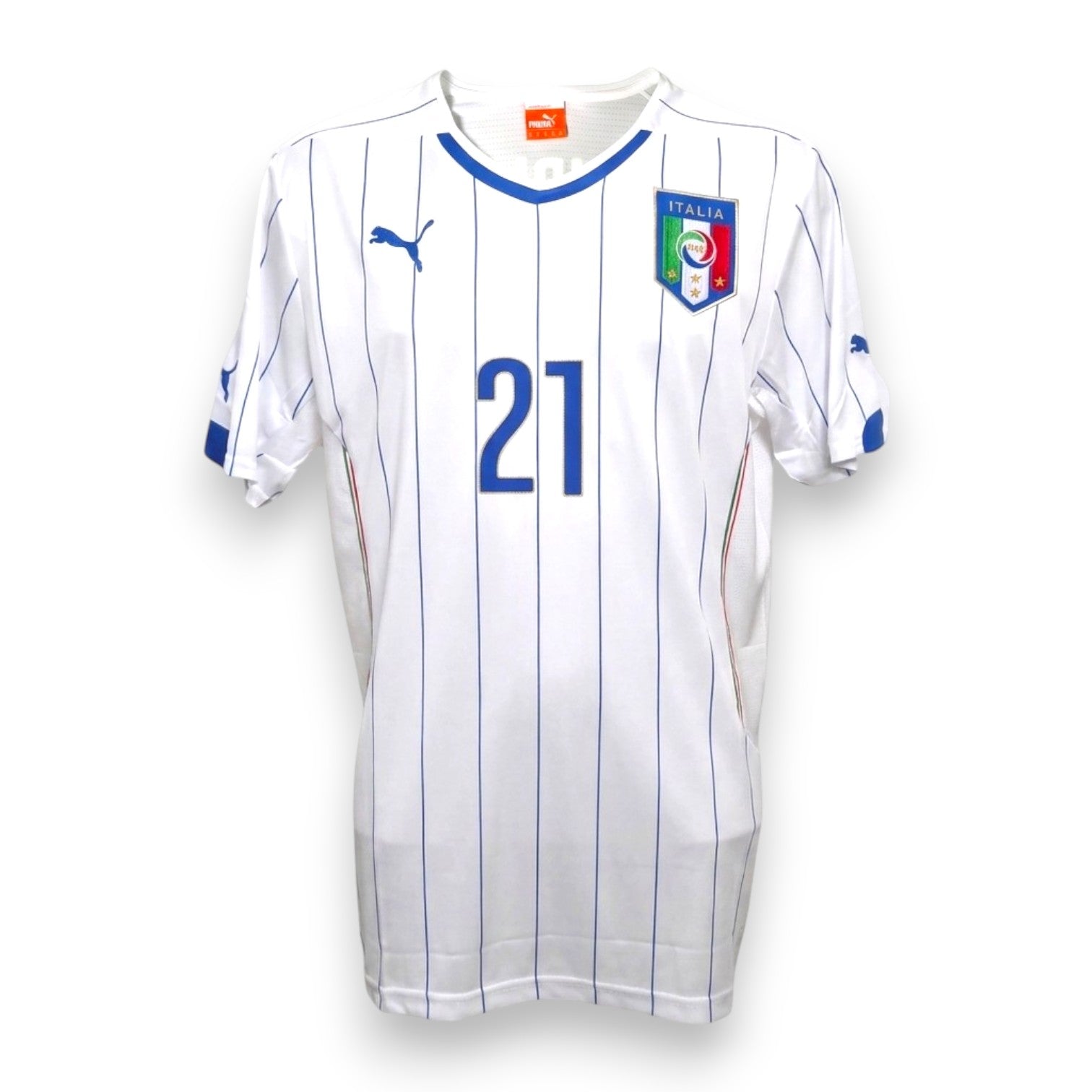 Maglia Italia Away 2014 bianca Pirlo numero 21 – Puma – gessata blu stemma FIGC – Mondiali Brasile condizioni Excellent