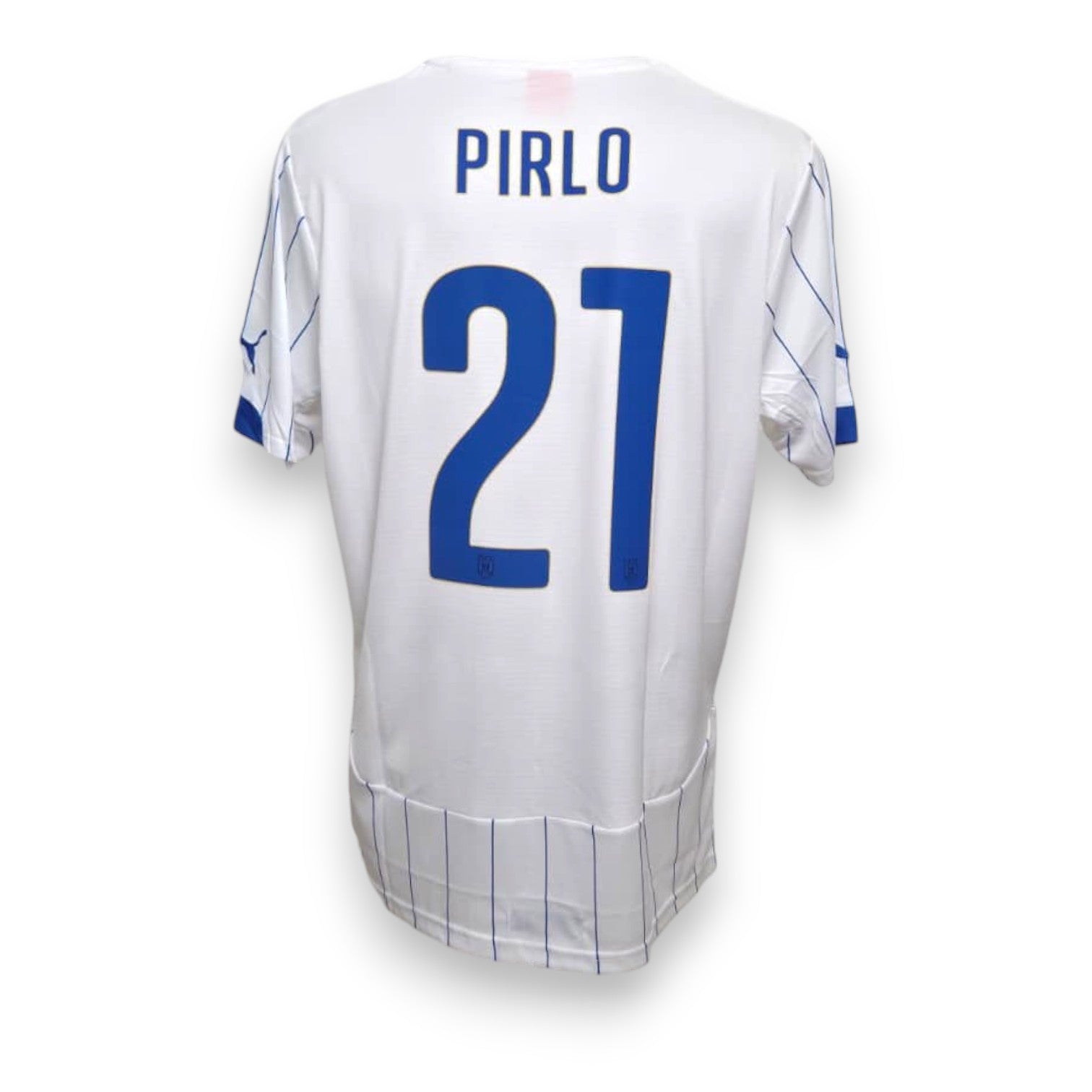 Retro maglia Italia Away 2014 Pirlo numero 21 bianca – Puma gessata blu – Nazionale