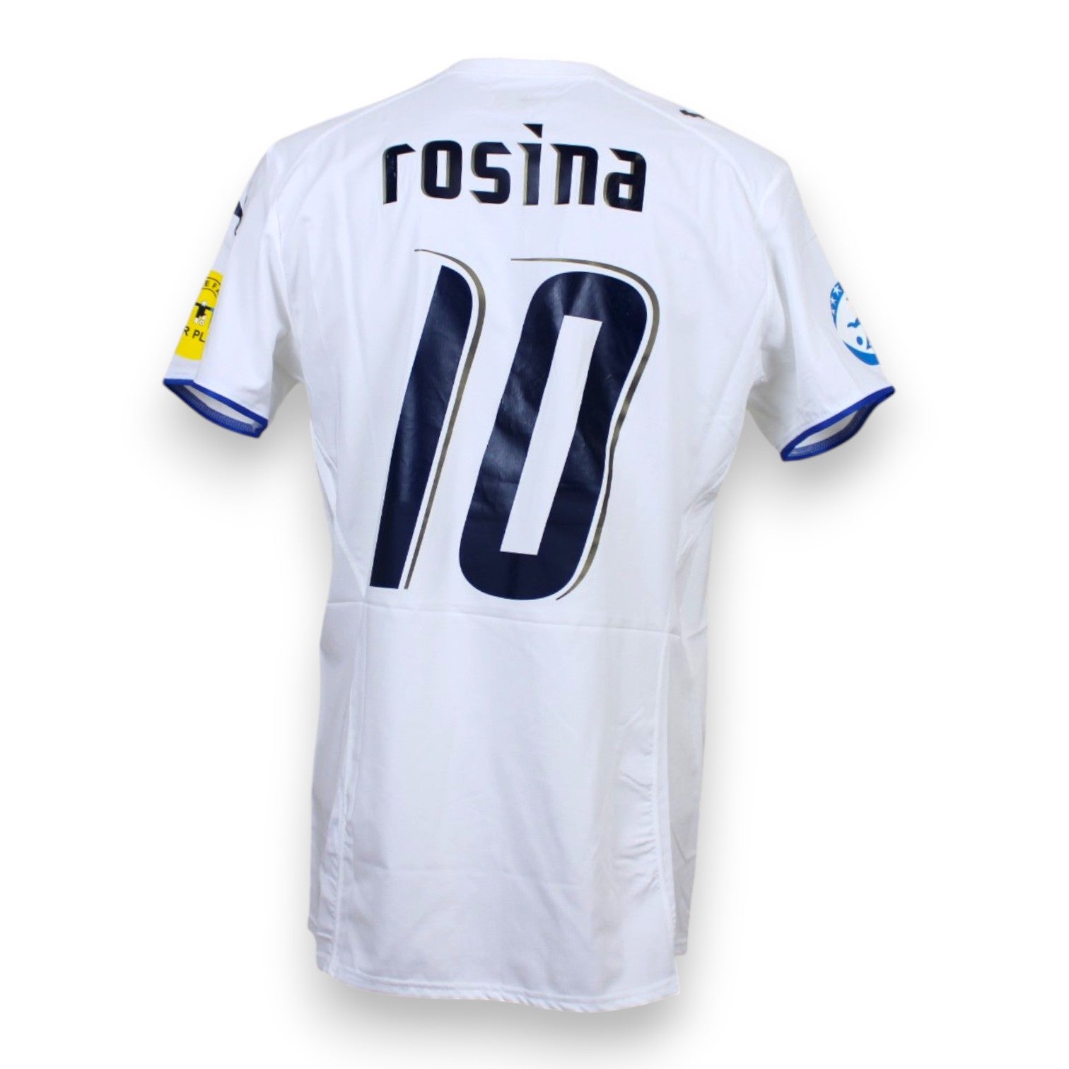 Retro maglia Italia Under 21 2007 nome Rosina numero 10 blu – Puma bianca manica lunga Europeo U21